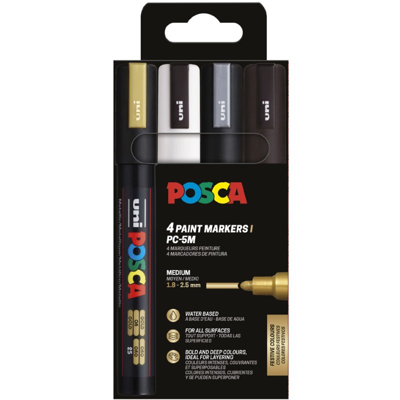 POSCA marqueur pigmentaire PC5M, couleurs pastel, set de 4, 1,8-2,5 mm